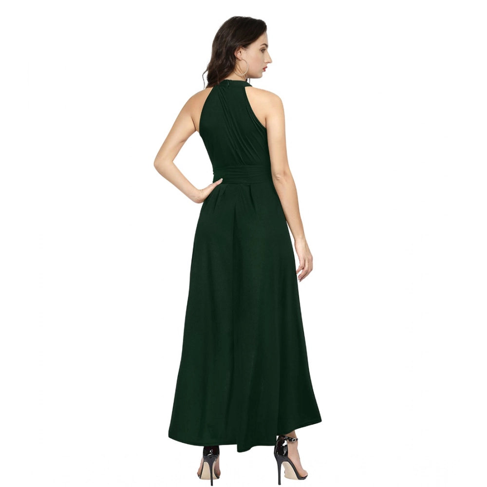 Amfyn Women's Polyster Solid Helter Neck Sleeveless Dresses (Green)