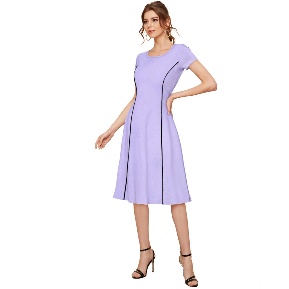 Amfyn Women's Knitting strachable Solid Round Neck Cap Sleeve Dresses (Purple)