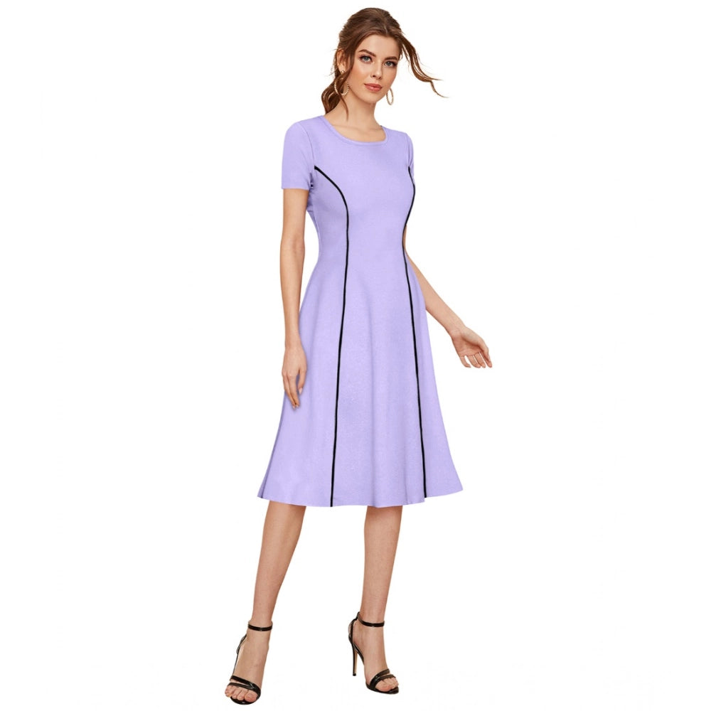 Amfyn Women's Knitting strachable Solid Round Neck Cap Sleeve Dresses (Purple)