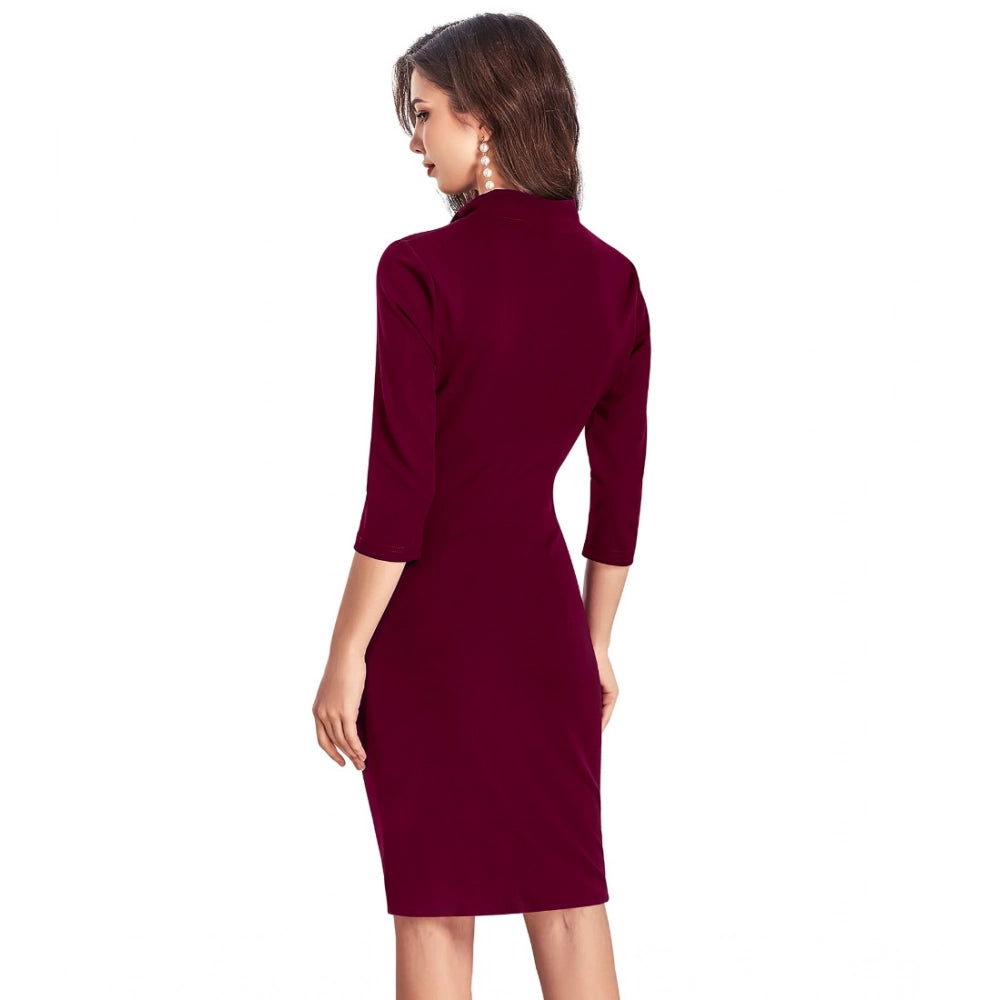 Amfyn Women's Knitting strachable Solid Round Neck 3-4th Dresses (Maroon)