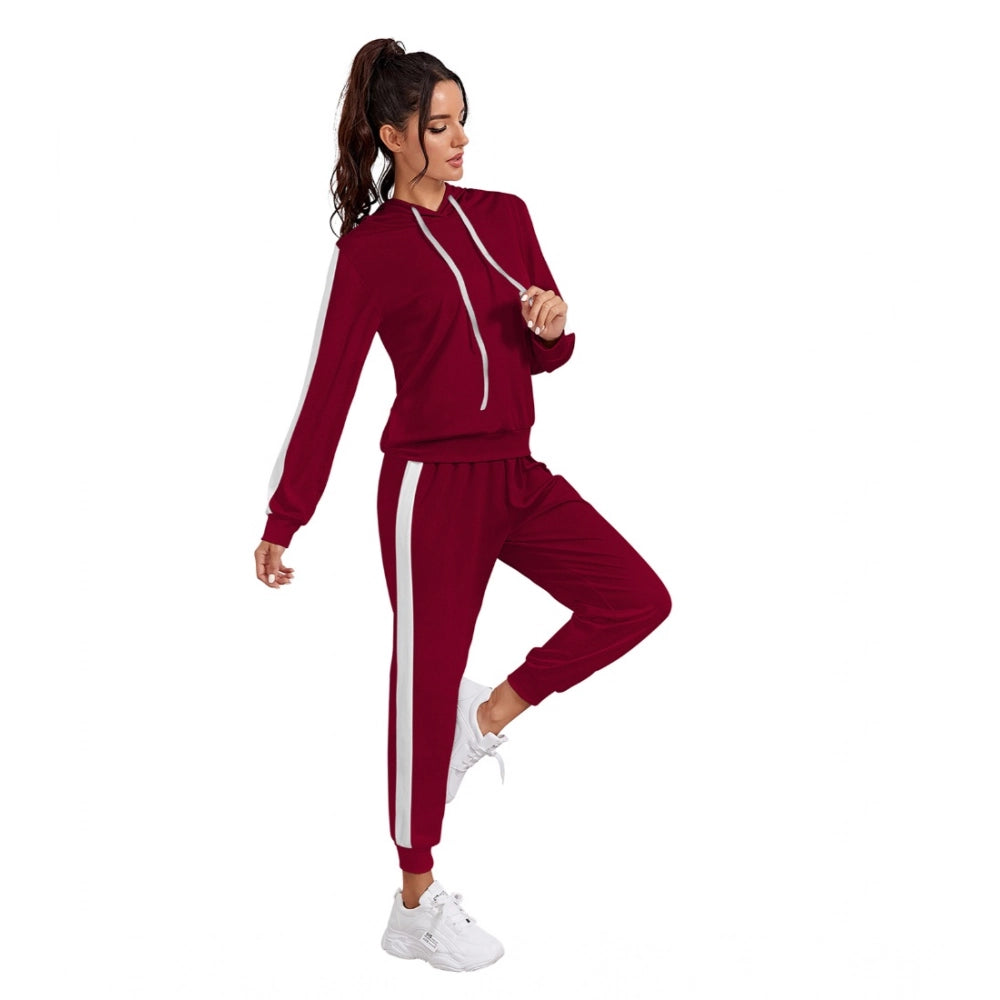 Amfyn Women's Knitting strachable Solid Hooded Neck Full Sleeve Track Suit (Maroon)