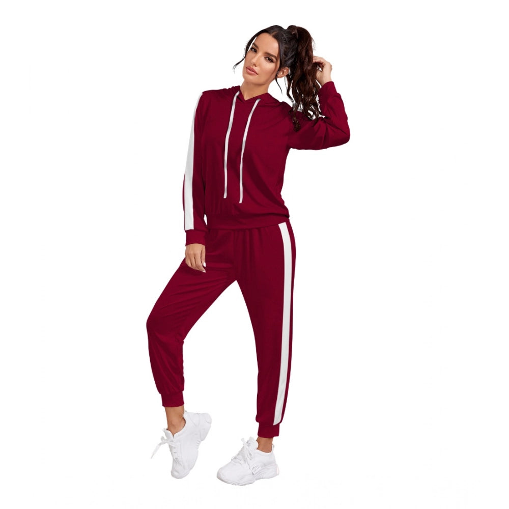 Amfyn Women's Knitting strachable Solid Hooded Neck Full Sleeve Track Suit (Maroon)