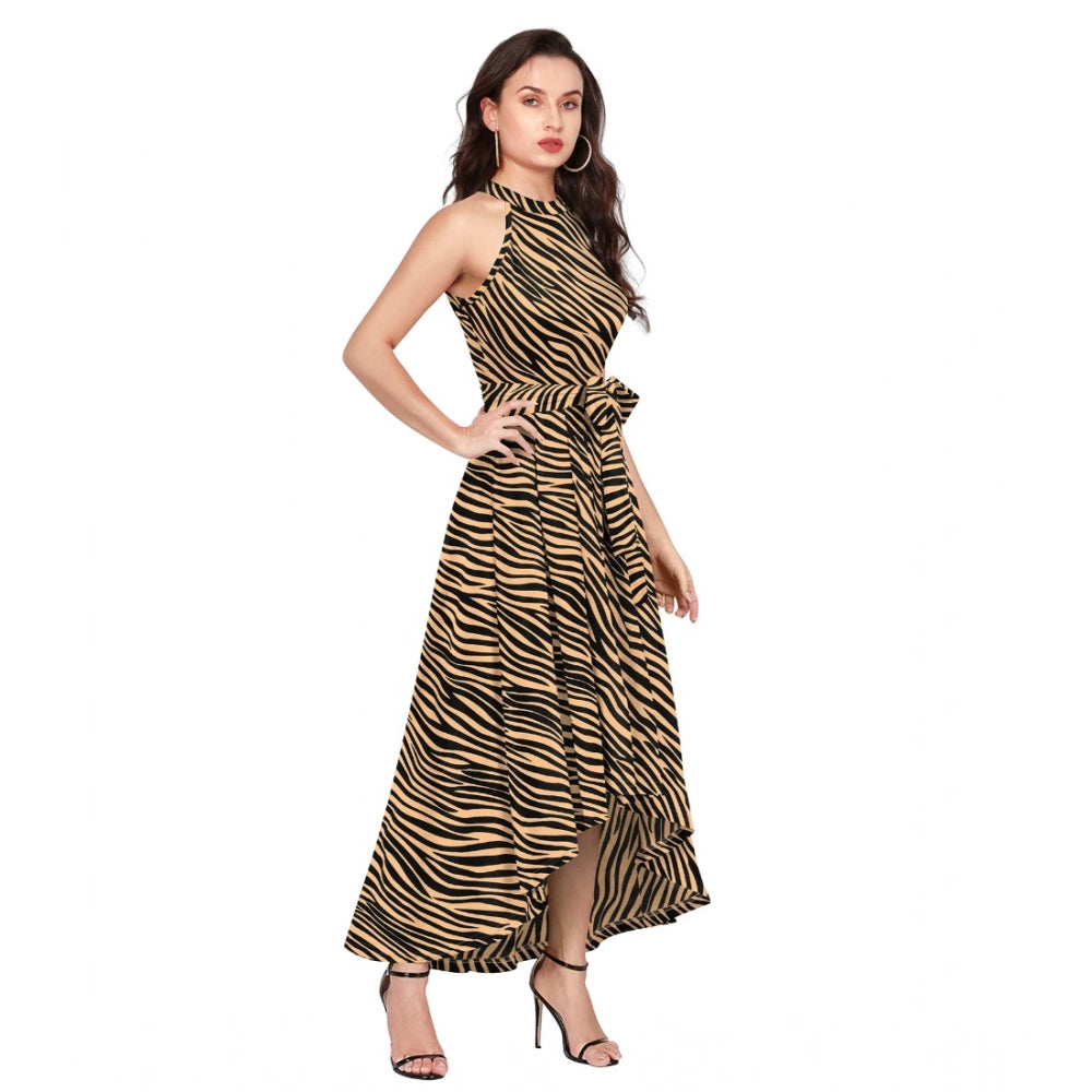 Amfyn Women's Polyster Zebra Pattern Helter Neck Sleeveless Dresses (Yellow)