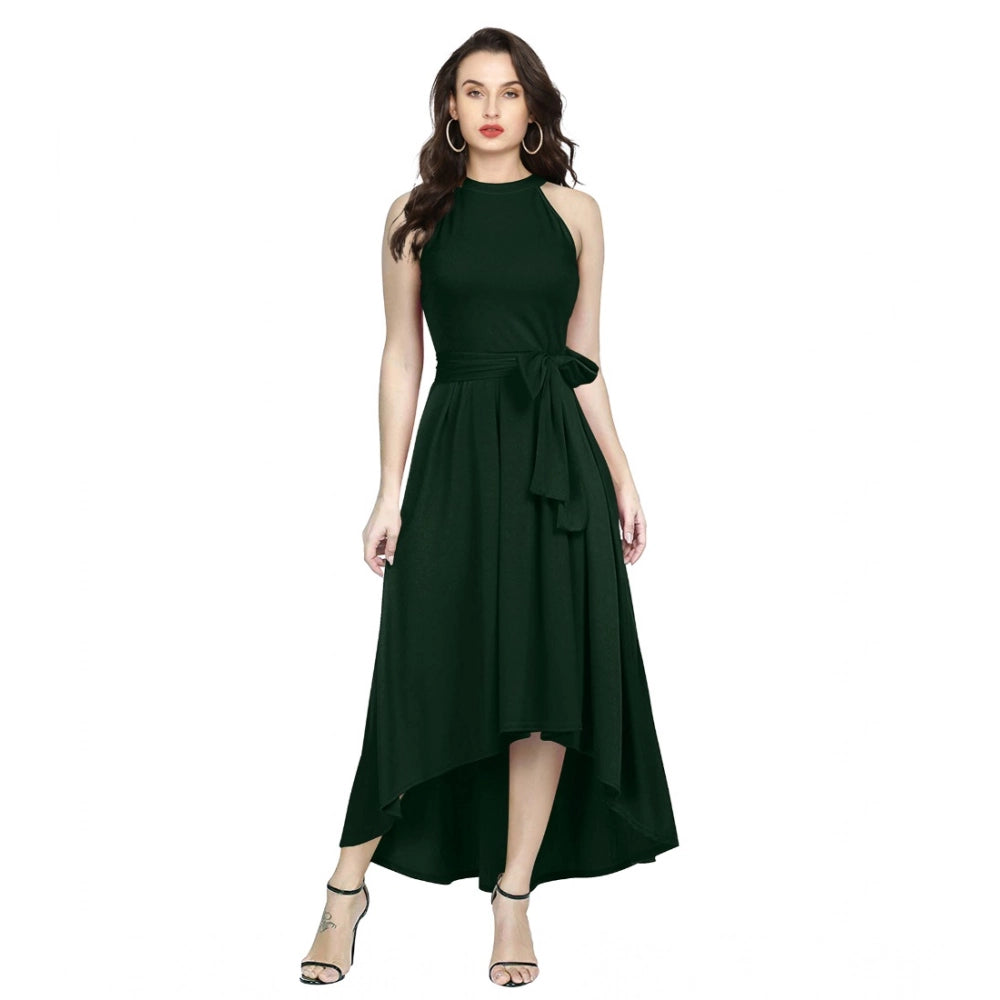 Amfyn Women's Polyster Solid Helter Neck Sleeveless Dresses (Green)