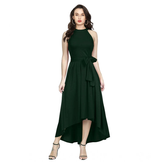 Amfyn Women's Polyster Solid Helter Neck Sleeveless Dresses (Green)