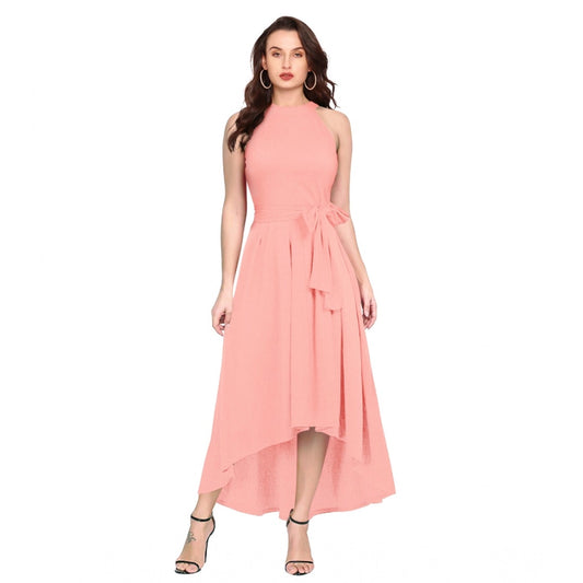 Amfyn Women's Polyster Solid Helter Neck Sleeveless Dresses (Peach)