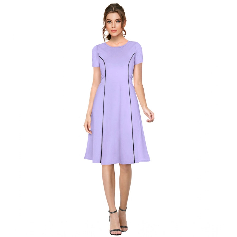 Amfyn Women's Knitting strachable Solid Round Neck Cap Sleeve Dresses (Purple)