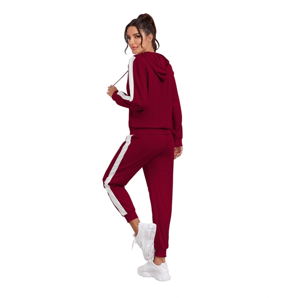 Amfyn Women's Knitting strachable Solid Hooded Neck Full Sleeve Track Suit (Maroon)