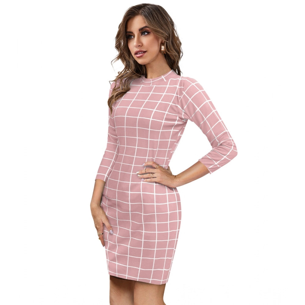 Amfyn Women's Polyester Solid High Neck Full Sleeve Dresses (Peach)