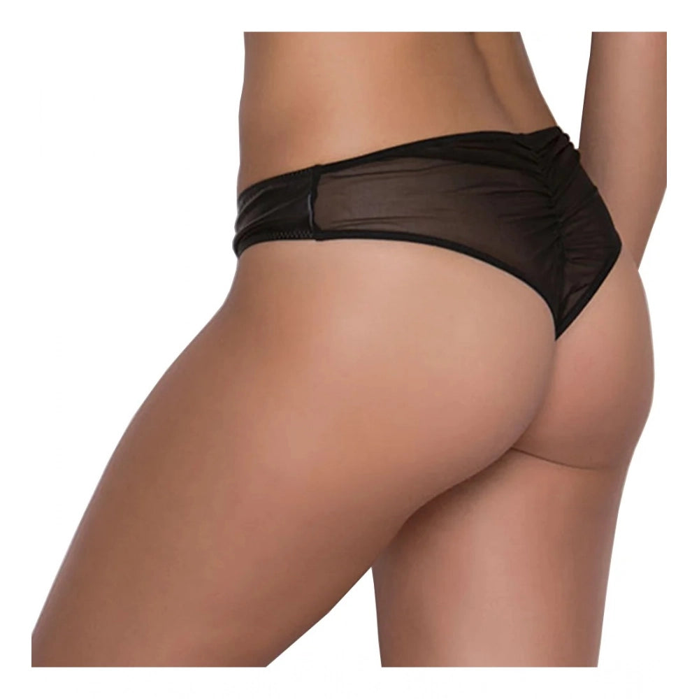 Amfyn Women's Pack Of_2  Polyester Spandex Solid Thong Panty (Black, Free Size: Fit to S, M, L)