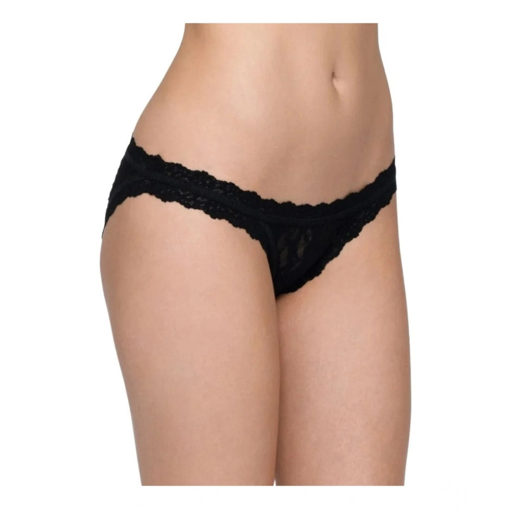 Amfyn Women's Pack Of_2  Nylon Spandex Self Design Brief Panty (Black, Free Size: Fit to S, M, L)