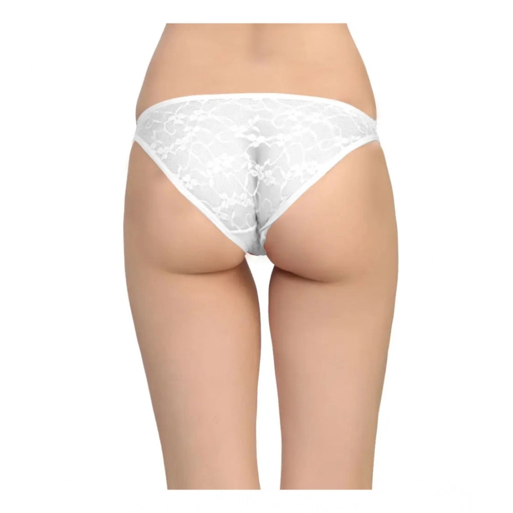 Amfyn Women's Pack Of_2  Nylon Spandex Self Design Brief Panty (White, Free Size: Fit to S, M, L)