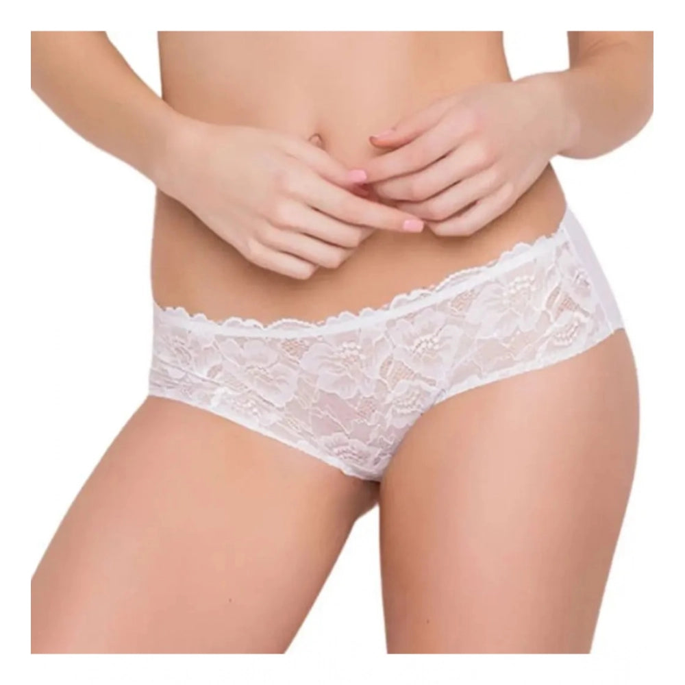 Amfyn Women's Pack Of_2  Polyester Spandex Self Design Hipster Panty (White, Free Size: Fit to S, M, L)