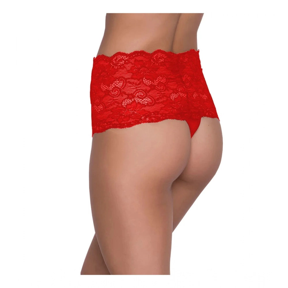 Amfyn Women's Pack Of_2  Nylon Spandex Self Design Thong Panty (Red, Free Size: Fit to S, M, L)