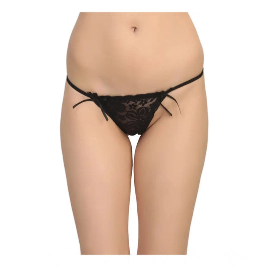 Amfyn Women's Pack Of_2  Nylon Spandex Self Design Thong Erotic Panty (Black, Free Size: Fit to S, M, L)