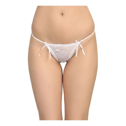 Amfyn Women's Pack Of_2  Nylon Spandex Self Design Thong Erotic Panty (White, Free Size: Fit to S, M, L)