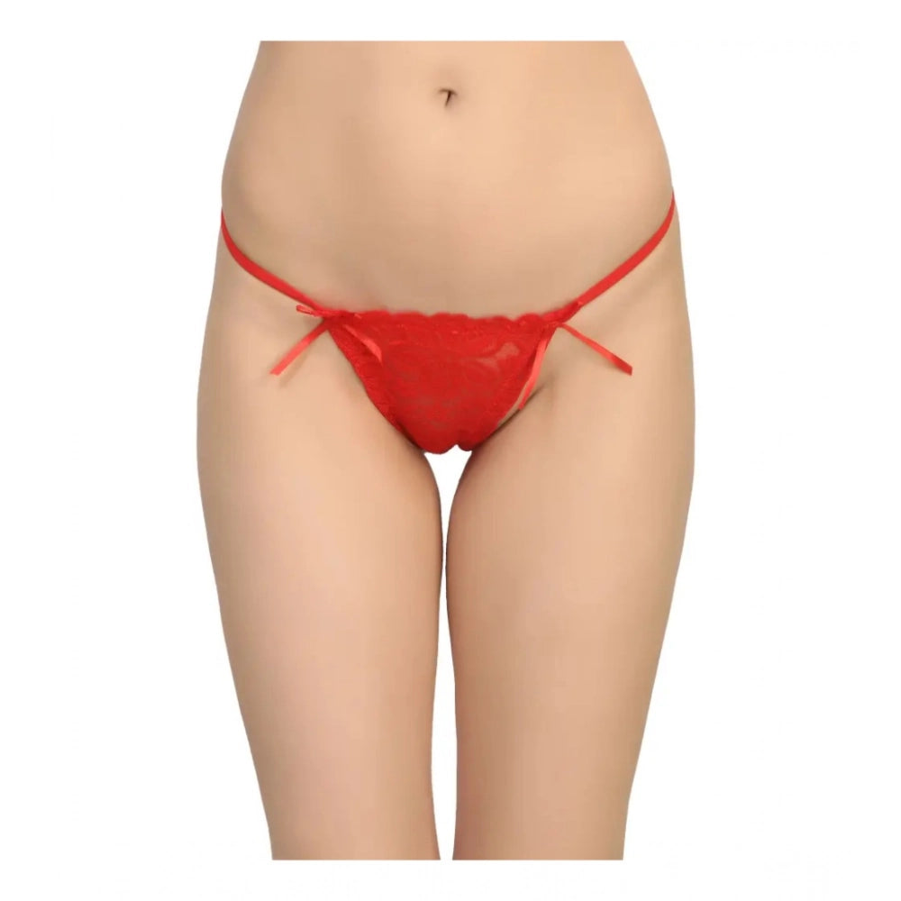 Amfyn Women's Pack Of_2  Nylon Spandex Self Design Thong Erotic Panty (Red, Free Size: Fit to S, M, L)