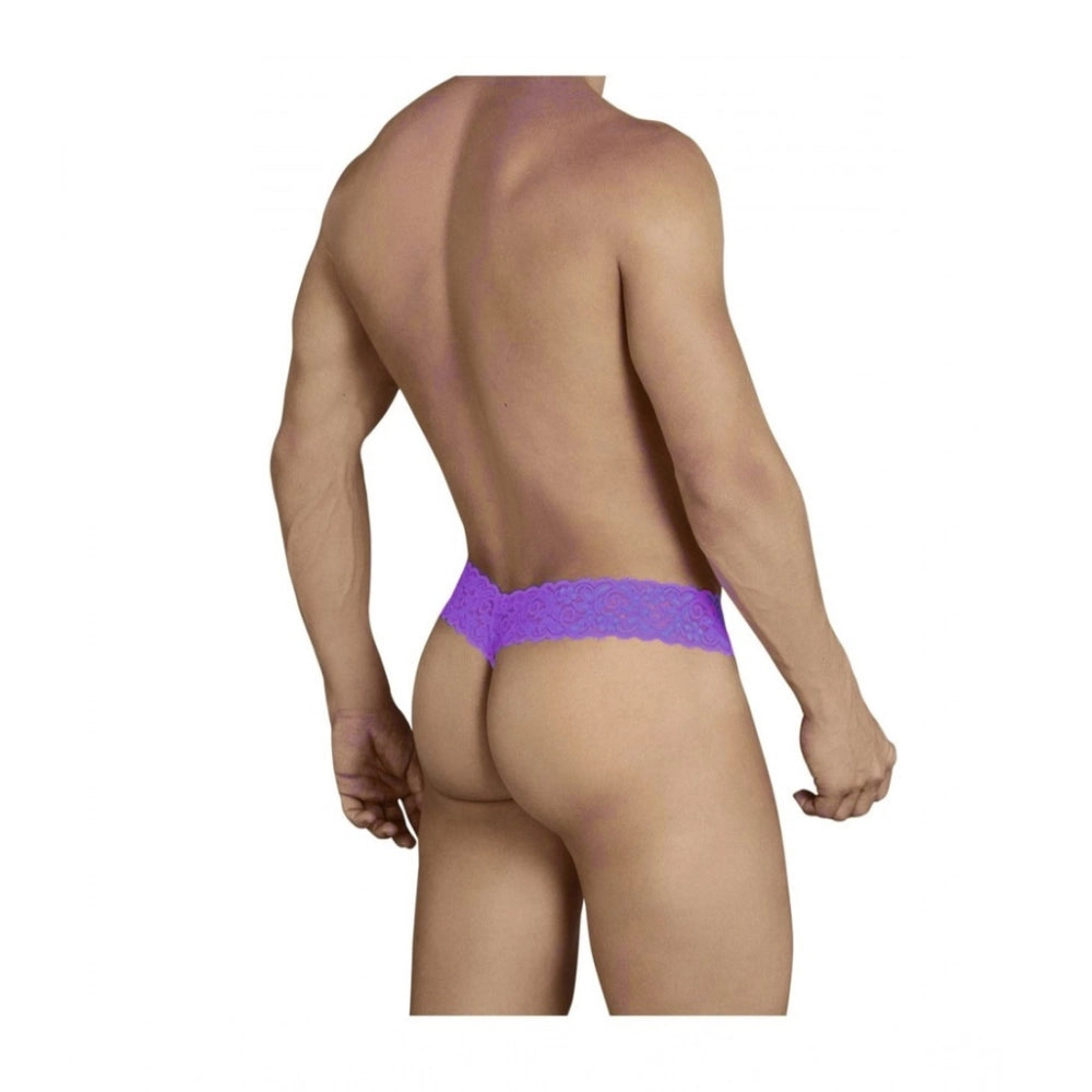 Amfyn Men's Pack Of_2  Power Net Lycra Lace Self Design G String Underwear (Purple, Free Size: Fit to S, M, L)