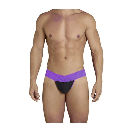 Amfyn Men's Pack Of_2  Power Net Lycra Lace Self Design G String Underwear (Purple, Free Size: Fit to S, M, L)