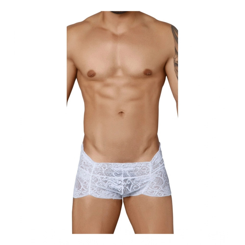 Amfyn Men's Pack Of_2  Nylon Spandex Self Design Boxer Underwear (White, Free Size: Fit to S, M, L)