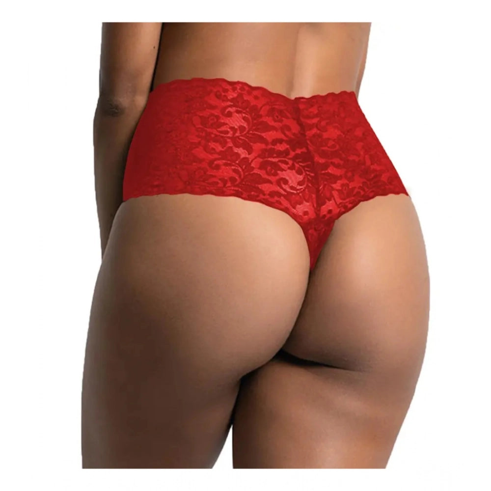 Amfyn Women's Pack Of_2  Nylon Spandex Self Design Thong Panty (Red, Free Size: Fit to S, M, L)