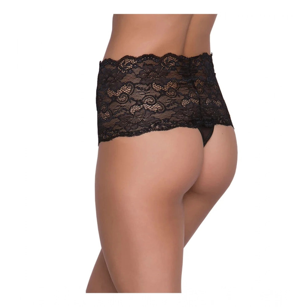 Amfyn Women's Pack Of_2  Nylon Spandex Self Design Thong Panty (Black, Free Size: Fit to S, M, L)