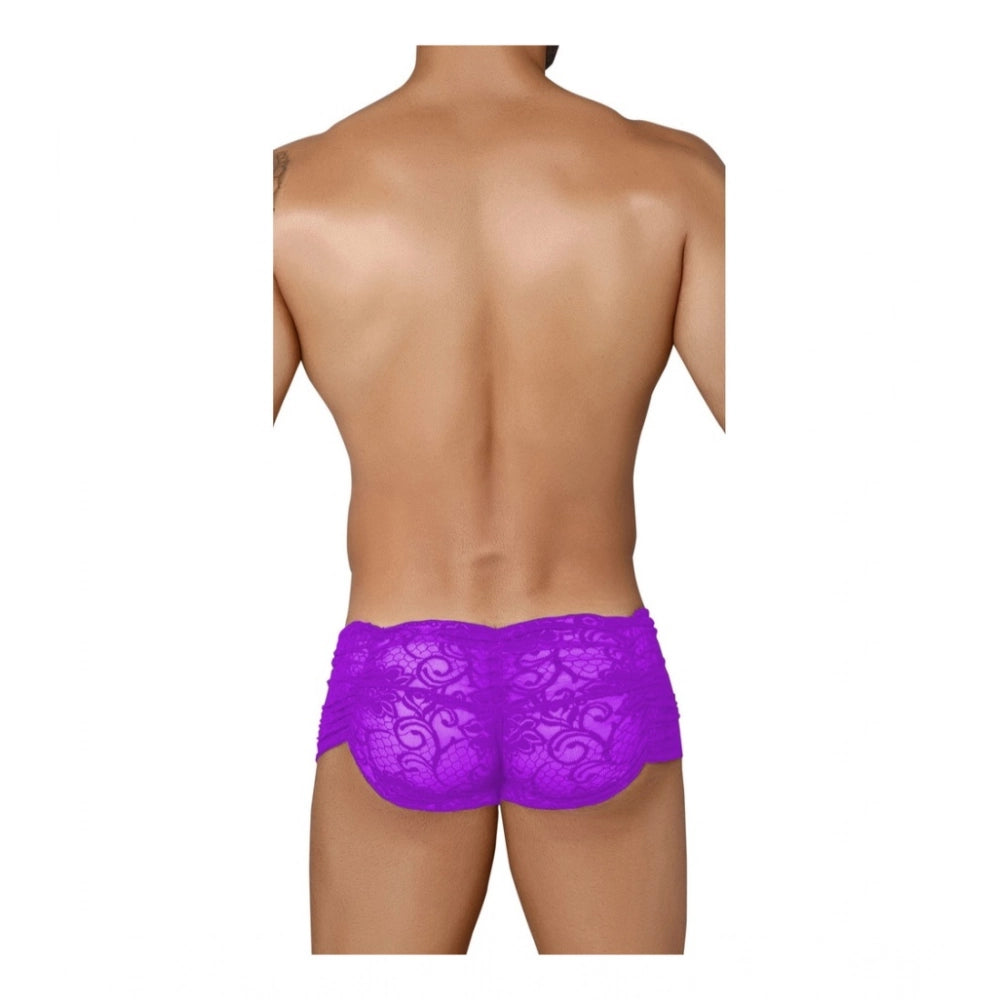 Amfyn Men's Pack Of_2  Nylon Spandex Self Design Boxer Underwear (Purple, Free Size: Fit to S, M, L)