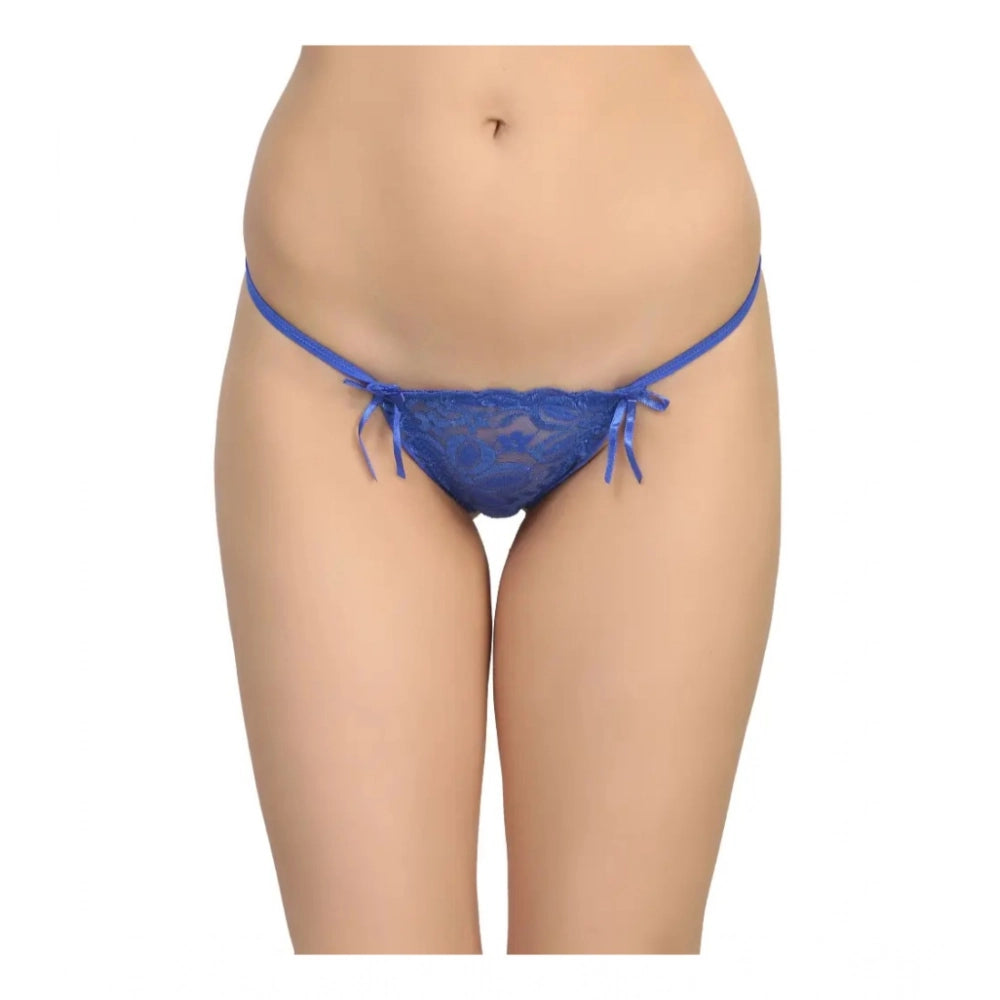 Amfyn Women's Pack Of_2  Nylon Spandex Self Design Thong Erotic Panty (Royal Blue, Free Size: Fit to S, M, L)