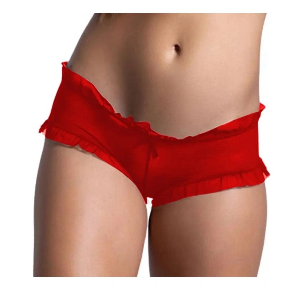 Amfyn Women's Pack Of_2  Nylon Spandex Self Design Boyshorts Panty (Red, Free Size: Fit to S, M, L)