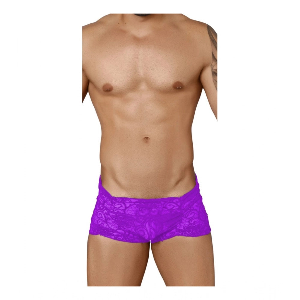 Amfyn Men's Pack Of_2  Nylon Spandex Self Design Boxer Underwear (Purple, Free Size: Fit to S, M, L)