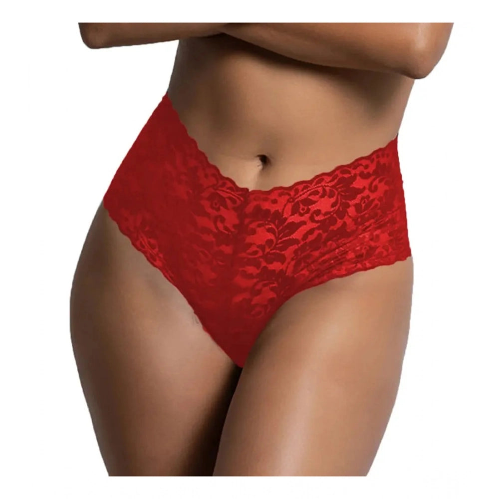 Amfyn Women's Pack Of_2  Nylon Spandex Self Design Thong Panty (Red, Free Size: Fit to S, M, L)