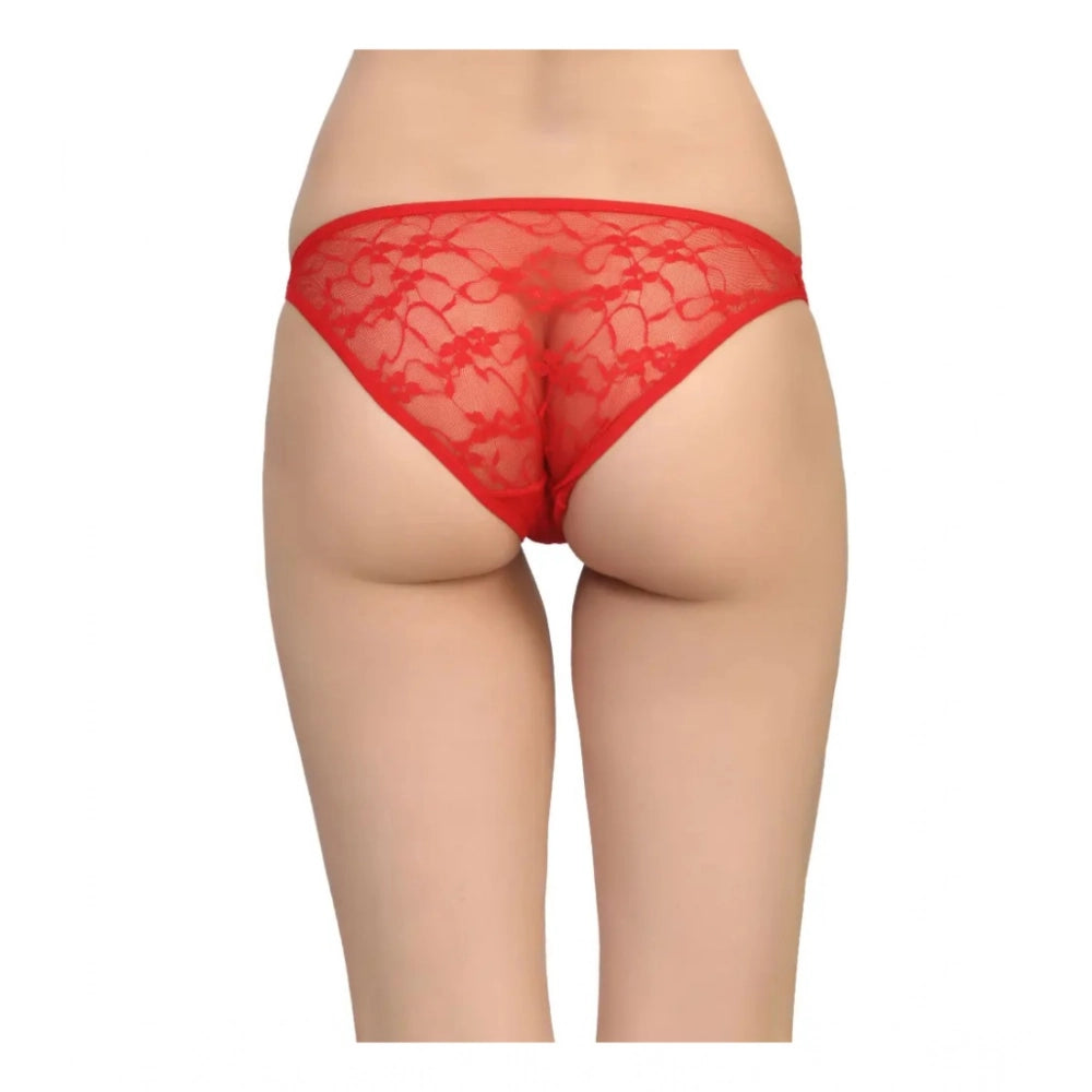 Amfyn Women's Pack Of_2  Nylon Spandex Self Design Brief Panty (Red, Free Size: Fit to S, M, L)