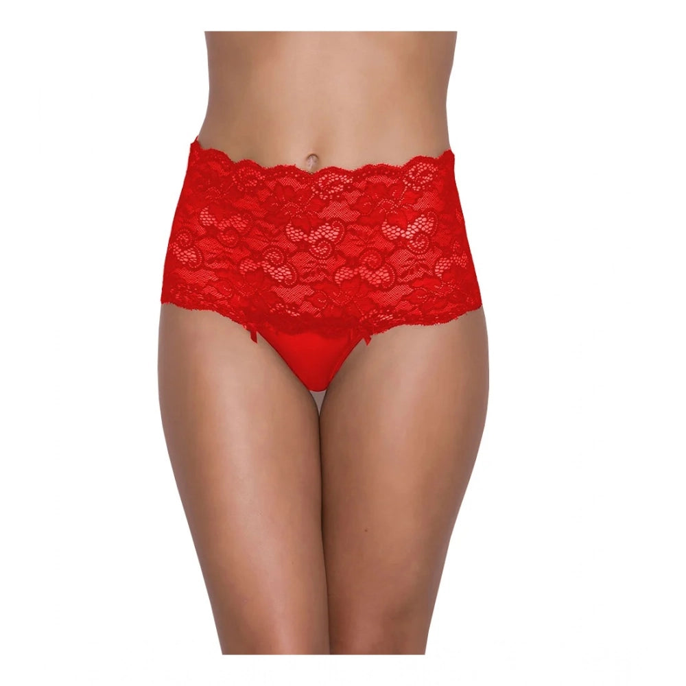 Amfyn Women's Pack Of_2  Nylon Spandex Self Design Thong Panty (Red, Free Size: Fit to S, M, L)