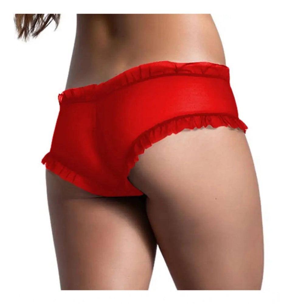 Amfyn Women's Pack Of_2  Nylon Spandex Self Design Boyshorts Panty (Red, Free Size: Fit to S, M, L)