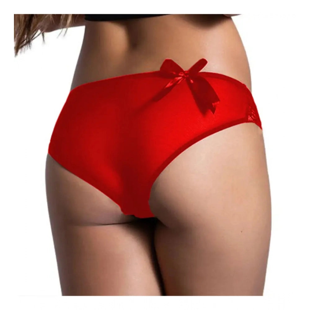 Amfyn Women's Pack Of_2  Nylon Spandex Self Design Brief Panty (Red, Free Size: Fit to S, M, L)