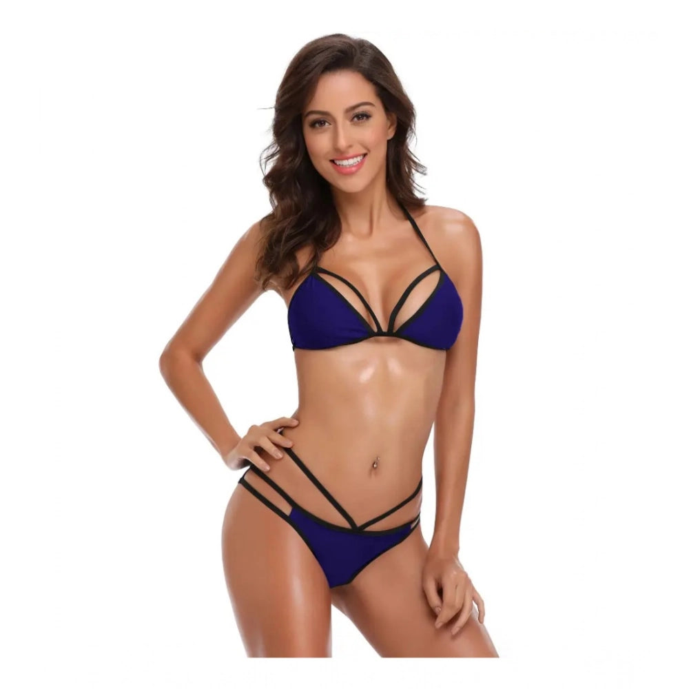 Amfyn Women's Polyester Spandex Solid Brazilian Bikini Set (Navy Blue, Free Size: Fit to S, M, L)