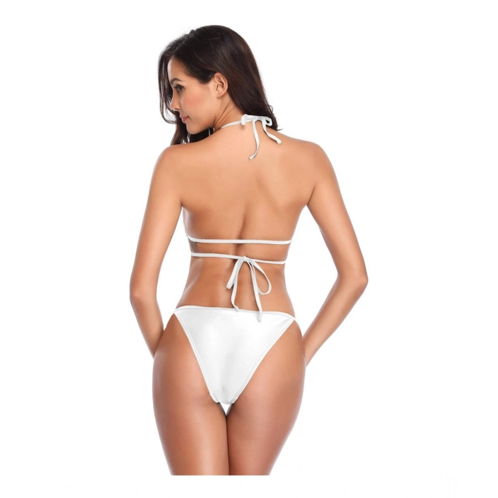 Amfyn Women's Polyester Spandex Solid Crisscross Bikini Set (White, Free Size: Fit to S, M, L)