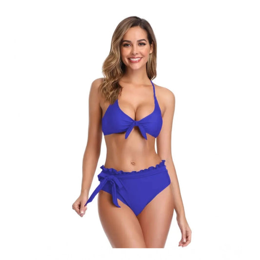 Amfyn Women's Polyester Spandex Solid Mini Bikini Set (Royal Blue, Free Size: Fit to S, M, L)