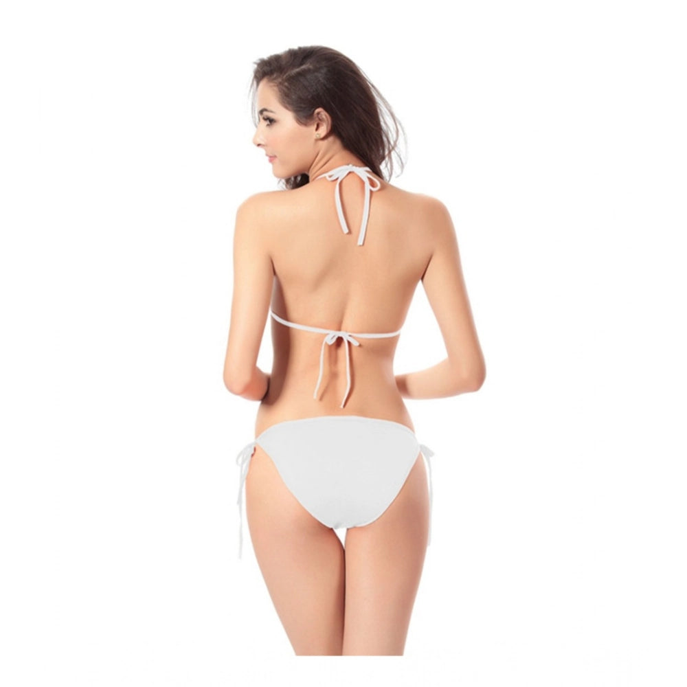 Amfyn Women's Polyester Spandex Solid Regular Bikini Set (White, Free Size: Fit to S, M, L)